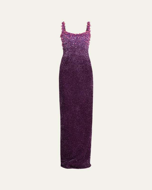 Ombre Crystal Sequined Column Gown